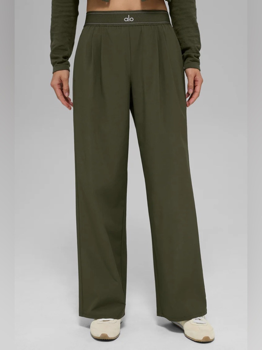 ALO Yoga Olive Green Wide-Leg Trouser Lounge Pants